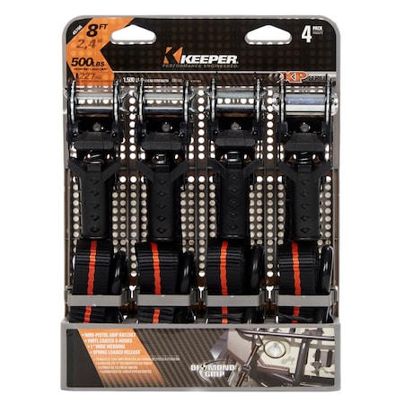 Keeper Keeper 1 in. W X 8 ft. L Black/Orange Ratchet Tie Down Strap 500 lb 4 pk 45766